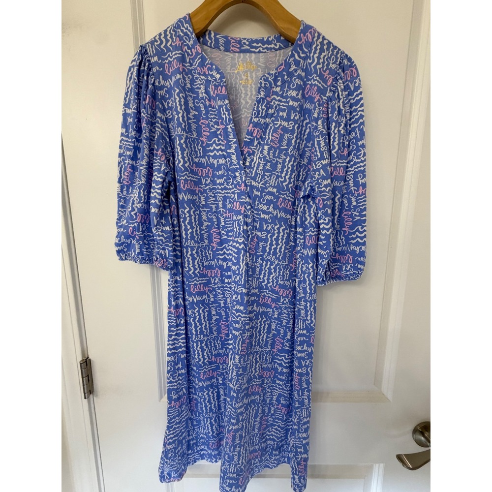 Lilly Pulitzer Colson Shift Dress Sunwashed Blue Seacrets Cotton Dress Size S - Picture 2 of 9
